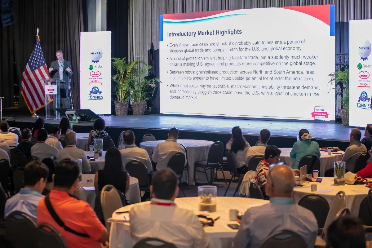 Phot oof a person at a convention given a speech